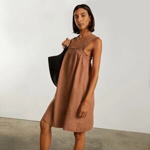 Everlane NEW! Smocked Linen Everlane Tawny Brown Oversized MED 100% Linen Boho